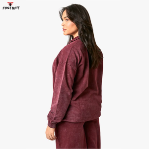 Respirant confortable séchage rapide 100% coton vente entière sweat col roulé fermeture éclair sweats courts pour femme - Product Image 4
