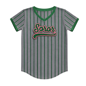 Jersey de Béisbol Soror Pullover Color Gris Acero 08, Jersey Casual Elegante para Hermandad Universitaria Femenina en Rosa y Verde - Product Image 3