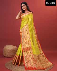 Saree indio de seda de algodón con precio bajo y colores atractivos Saree indio de Georgette Sarees de gasa pura para uso de boda - Product Image 2