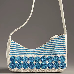 Bolso de hombro hecho a mano con cuentas para mujer, bolso con patrón azul y blanco, bolso de cuentas para uso diario, informal, para fiesta, moda, bolso de mano para mujer, bolsa con cremallera - Product Image 1