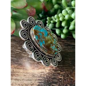Kings Manassa Turquoise Sterling Silver <b>Adjustable</b> <b>Ring</b> Size 8-Bezel Set Boho Dainty Everyday Jewelry - Product Image 3