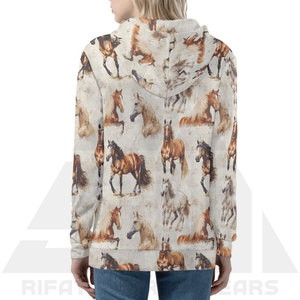 Women Winter <b>Sublimation</b> Printed Customized Lightweight Breathable Long Sleeve Pullover <b>Hoodie</b> with Pocket and Horse Design - Product Image 4