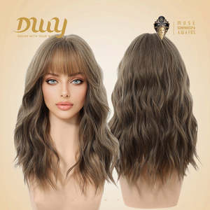 Aurora's New 20-Inch Light <b>Brown</b> Wave Synthetic <b>Wig</b> Bangs High Quality Premium Fiber Glueless Easy Wear for Women Layered Style - Product Image 2