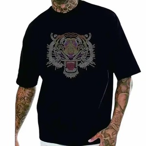 New Style men Crew Neck <b>Rhinestone</b> T-shirt Soft Material Quick Dry Breathable men <b>Rhinestone</b> T-shirt - Product Image 1