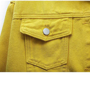 Denim Jacket Women's Unique Design with Best Quality Good Manufacturer Denim Jacket Yellow Color Plain Dyed Denim Jacket Women - Product Image 5