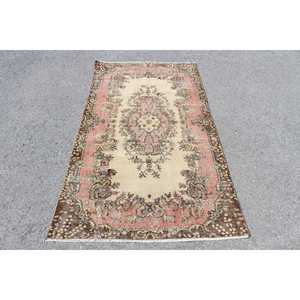 3.7x6.7 ft Turkish Rug, <b>Brown</b> Ikat Vintage Rug <b>Wool</b> - Product Image 1