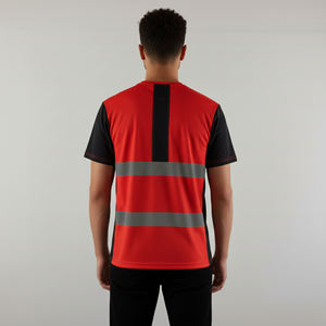 T-shirt de sécurité haute visibilité pour homme, bicolore rouge et noir, 100 % polyester, norme ANSI Classe 2, logo personnalisé imprimé, LED clignotante, OEM/ODM, respirant - Product Image 3