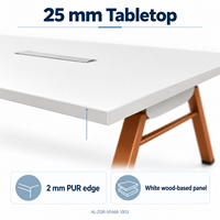 Table de conférence moderne 1800 mm blanche, table de formation de bureau avec pieds en acier orange en forme de A et accès central aux câbles