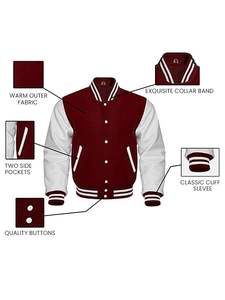 Letterman Vintage Varsity Veste en cuir PU à revers pour femmes et hommes - Product Image 2