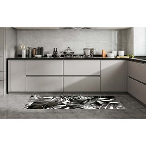 Tappetino Antifatica Moderno per Cucina in PVC, 19,6 Pollici X 55 Pollici Tappeto Antiscivolo Lavabile con Motivo a Foglie Nere per Cucina e Soggiorno - Product Image 1