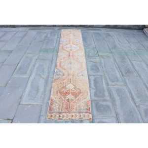 Vintage Turkish Rug, Runner 1.7x9.3 ft (51x283 cm) Rug, <b>Brown</b> Floral <b>Wool</b> Rug - Product Image 1
