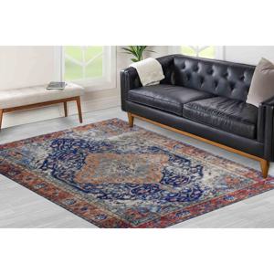 Tapis turc bleu marine : style bohème, lavable en machine, tapis imprimé, tapis à poils doux - Product Image 1