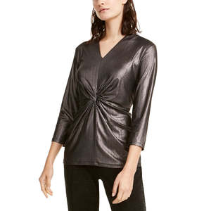 Abito Estivo Elegante da Donna Alfani Taglia Unica con Top Metallizzato a Nodo Frontale Nero Lunghezza al Ginocchio Design Personalizzato per Occasioni Diurne - Product Image 1