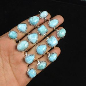 Anillos de piedras preciosas Larimar azul natural al por mayor para la fabricación de joyas de plata anillos de colección de diseñador de material principal de latón - Product Image 5