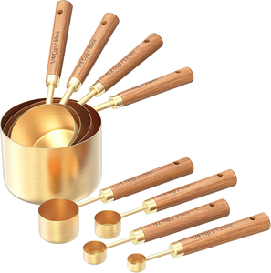 Juego de tazas y cucharas medidoras de acero inoxidable de alta calidad para cocina con mango de madera Instant Traders - Product Image 1