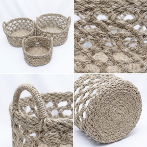 Ensemble de paniers de rangement modernes en jonc de mer naturel, écologiques, avec poignée en treillis ouvert, plateau de table pour plantes, décoration artistique pure pour la pièce - Product Image 2