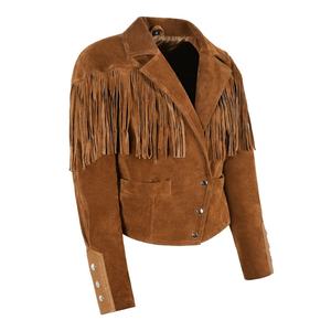 Western Leather <b>Jacket</b> for Women Tan Cow <b>Suede</b> Leather Vintage Style <b>Fringe</b> Leather <b>Jacket</b> - Product Image 2