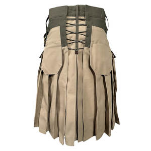 Kilt utilitaire en denim durable bicolore vert olive et kaki pour hommes, boucle tactique et fermeture à bouton - Product Image 2