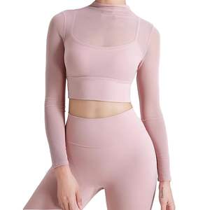 Ensemble de yoga élégant pour femmes nouveau style haut court et short en tissu côtelé vêtements d'entraînement sans couture respirants - Product Image 2