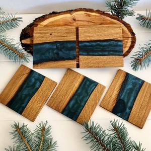 Juego de 4 Posavasos Ecológicos Clásicos de Madera de Mango y Resina para Café y Té, Duraderos, Antideslizantes, Decoración para el Hogar, Hechos en India - Product Image 3