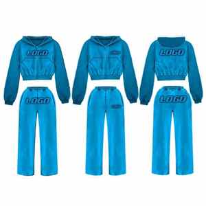 Femmes personnalisé grande taille haut court à capuche survêtement tenue décontracté deux pièces ensemble pour l'hiver - Product Image 5