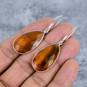 Pendientes de piedras preciosas de pera de Plata de Ley 925 citrino dorado, Pendientes colgantes para mujer, pendientes llamativos, regalo para ella - Product Image 3