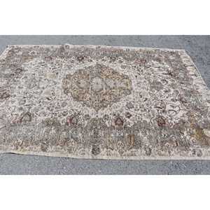 พรมตุรกีวินเทจขนาด 5.5x8.7 ฟุต พรมขนาดใหญ่ พรมขนสัตว์สีขาว - Product Image 3