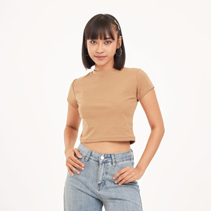 Babytee เสื้อยืดครอปทรงสลิมฟิตของผู้หญิง, เสื้อยืดคอกลมแขนสั้น Y2K ถักระบายอากาศได้ดีพิมพ์ลาย - Product Image 1