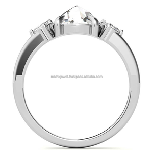 Bague de fiançailles et de mariage en argent sterling 925 massif avec moissanite 2 carats et pavé de diamants, incrustation latérale en forme de poire, pour femme - Product Image 2