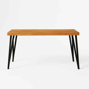 Mesa de comedor moderna de madera maciza con patas de horquilla de metal negro compacta y resistente para entrada de hotel o uso de granja/apartamento - Product Image 1
