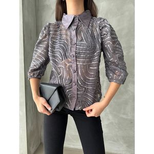 Blusas y Tops de Tul Bordado con Lentejuelas Grises para Mujer, Marca Topshow, Venta al Por Mayor - Product Image 2