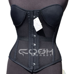 Corset gothique noir en coton avec maille respirante sur le devant - Product Image 5