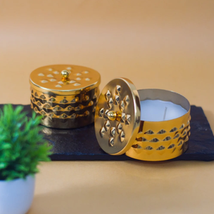 <b>Decorative</b> Handcrafted Round Shaped Hammered Gold Metal Candle <b>Jar</b> with Lid in Bulk Price - Product Image 2