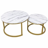 Ensemble de table basse ronde moderne de luxe en verre trempé et MDF avec pieds en métal doré pour la maison, le salon, l'hôtel, élégant