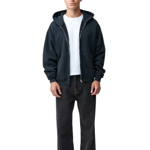 เสื้อฮู้ดซิปสีน้ำเงินกรมท่าสำหรับผู้ชาย สไตล์สตรีทแวร์ เสื้อสเวตเชิ้ตเรียบง่าย ผ้าฝ้ายเนื้อนุ่ม แจ็คเก็ตมีฮู้ด แฟชั่นลำลอง อุ่นสบายสำหรับฤดูหนาว - Product Image 1