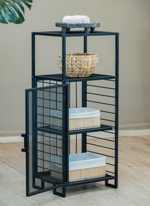 Mueble de baño metálico, organizador de baño, estantería de pie para baño, estante de almacenamiento para baño con puerta de malla - Product Image 4