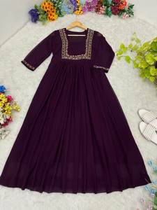 A One Quality/ Hit Design Daily& Office Party Special Plain& Classy Look Faux Georgette Embroidery Fancy <b>Kurti</b> For Adult's Wear - Product Image 3