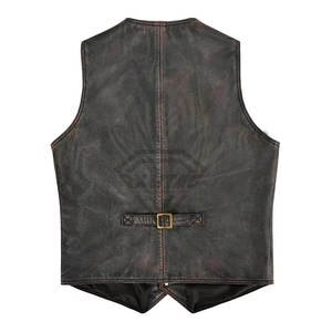 Gilet en cuir pour homme tendance, veste de motard sans manches de créateur, vêtement d'extérieur vintage rétro, coupe ajustée, veste en cuir de moto - Product Image 4