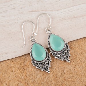 Pendientes de Perlas de Calcedonia Aqua en Forma de Gota, Hechos a Mano, Chapados en Oro, Joyería de Plata de Ley, Elegantes Pendientes de Fiesta para Mujer - Product Image 1