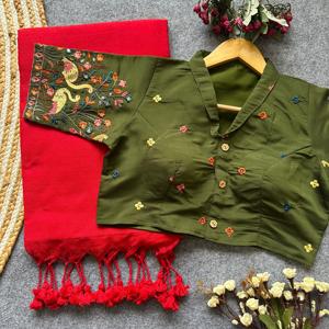 Magnifique sari en coton Khadi avec broderie, fabricant et fournisseur de mode féminine en Inde au prix le plus bas - Product Image 2