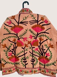 Veste en coton brodée de style chinois à col mandarin et manches trois quarts pour adulte, vêtement décontracté de printemps - Product Image 4