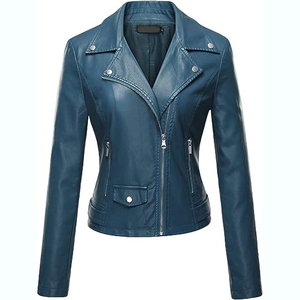 Veste de moto en cuir PU personnalisable à la mode pour femmes vente en gros tissée finie de haute qualité - Product Image 1