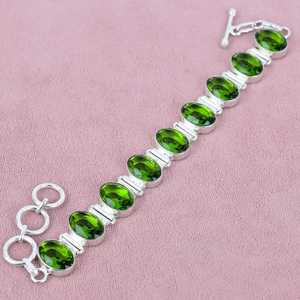925 Sterling Silver Faceted <b>Peridot</b> Gemstone <b>Bracelet</b> Bohemian Style Jewelry for Women Bridal or Gift - Product Image 3