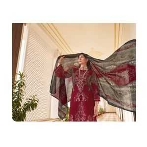 ชุดเสื้อผ้างานปาร์ตี้สำหรับผู้หญิงผ้าเรยอนผ้าเรยอนแท้พิมพ์ลายดิจิทัลพร้อมการปักด้วยตัวเองแบบหนาพิเศษ - Product Image 1