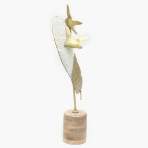 Sculpture d'oiseau et de feuille en métal fabriqué à la main avec base en bois naturel Accent de décor à la maison moderne pour l'affichage de table - Product Image 5