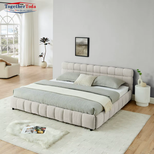 เตียงขนาดคิงไซส์ทันสมัยผ้ากำมะหยี่นุ่มพร้อมโครงสร้างไม้ทันสมัยเฟอร์นิเจอร์ห้องนอน - Product Image 3