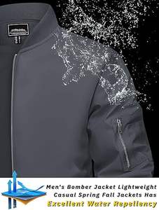 Chaqueta bomber ligera e impermeable con cuello levantado para hombre personalizada para Primavera/otoño/invierno bolsillo con cremallera ribete de piel de oveja de talla grande OEM - Product Image 6