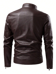 Chaquetas de Cuero Genuinas para Hombre, Estilo Moderno, con Mangas Largas y Cuello Simulado - Product Image 2