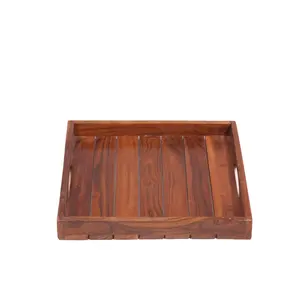 Bandejas de servir de madera hechas a mano, bandejas rectangulares apilables, acabado en madera natural, decoración para el hogar, cocina, comedor, organización de mesa - Product Image 5