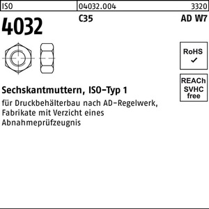 Tuerca Hexagonal ISO 4032 M36 1.0501 (C35) AD W7 Paquete de 10 Piezas - Product Image 1